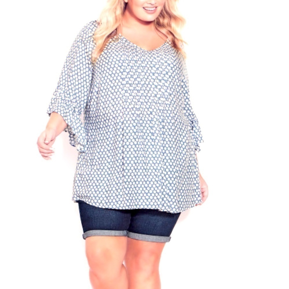 AVENUE Blue Spot Abby Pintuck Top Tunic AA03